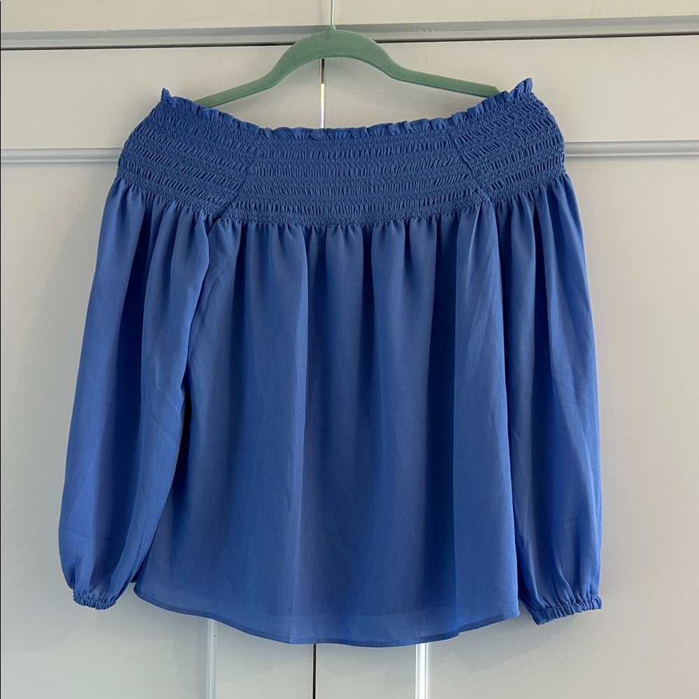 Ann Taylor Blouse smocked off the shoulder periwinkle blue blouse